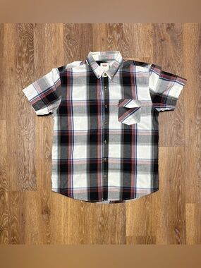 Levi's White, Black & Red Plaid Short-Sleeve Button-Down Shirt